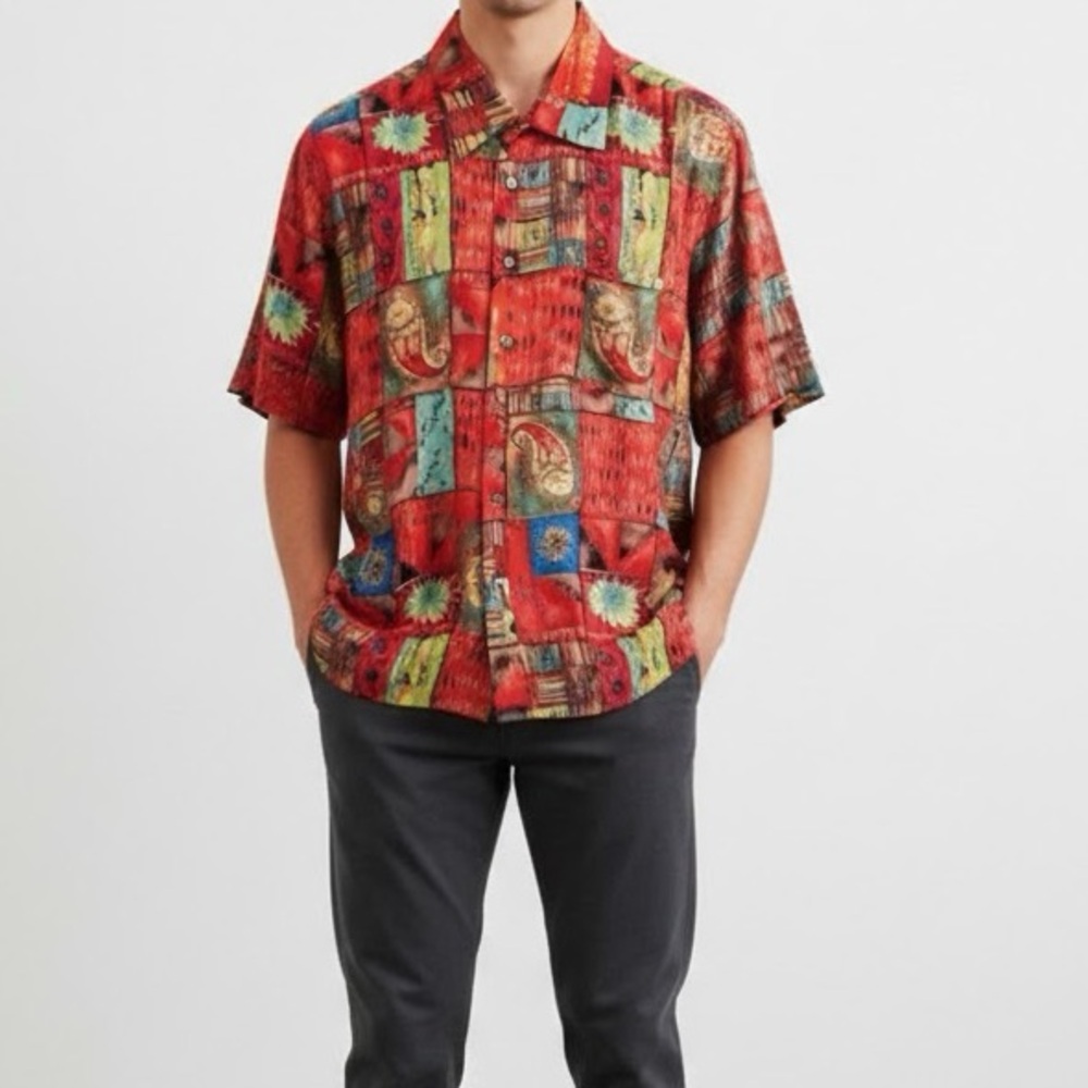 Haupt - Germany Red Paisley Geometric Hawaiian Button Down Medium